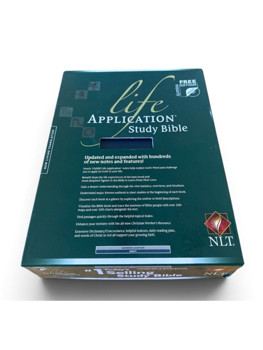 NLT Life Application Study Bible NEW Leather Cover Navy CD Not Included